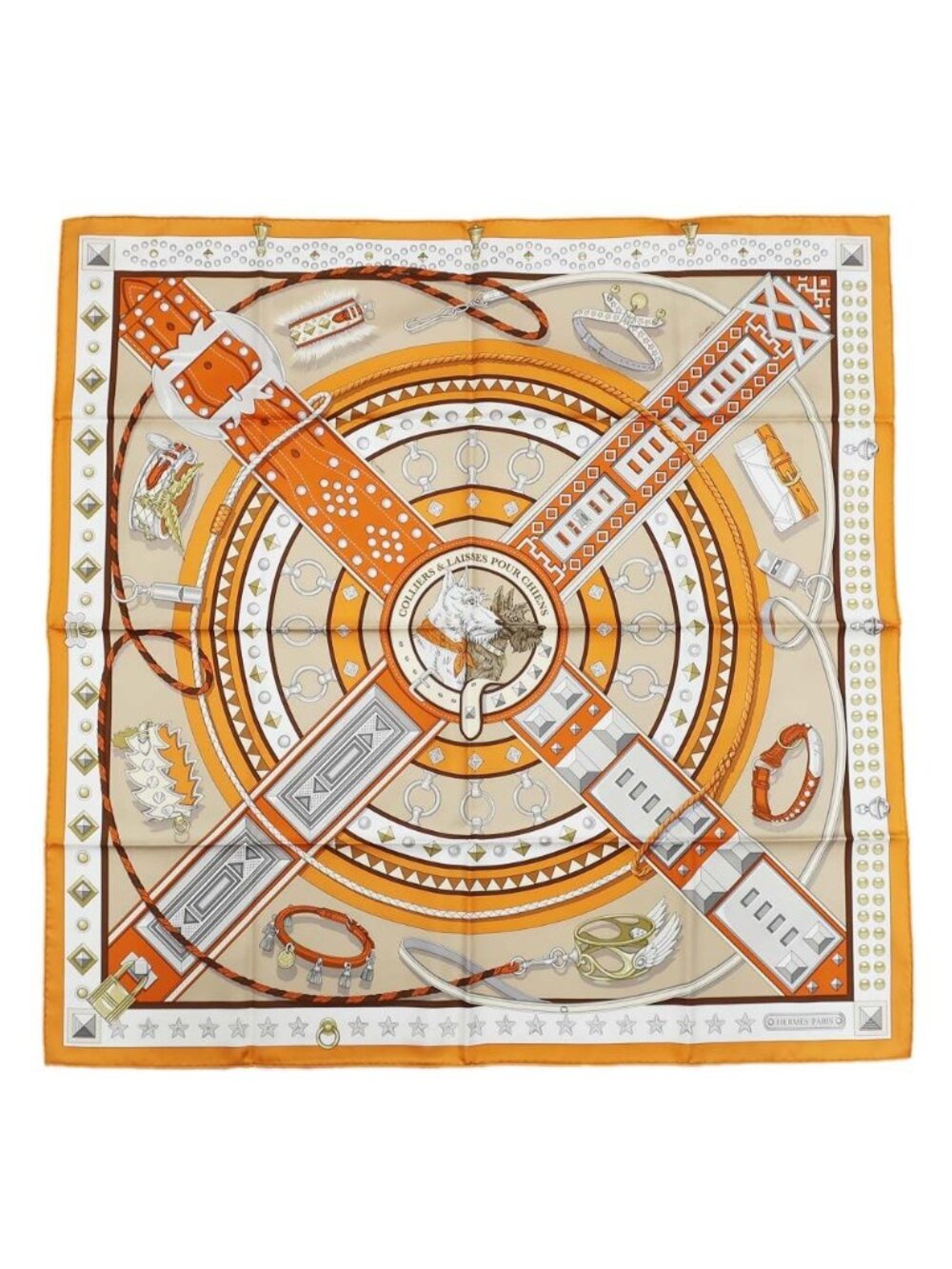 Hermes Carre 90 Tall and Collar Scarf Silk Orange Clair Arzan White